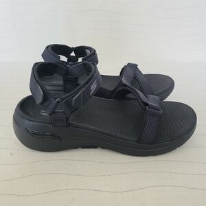 Skechers Womens Go Walk Arch Fit Cruise Around Black Sandals Shoes 140251 Sz 10